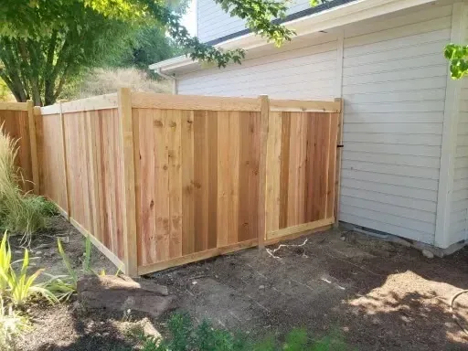 Picture frame cedar fence installed beside a home in Boise, Idaho
