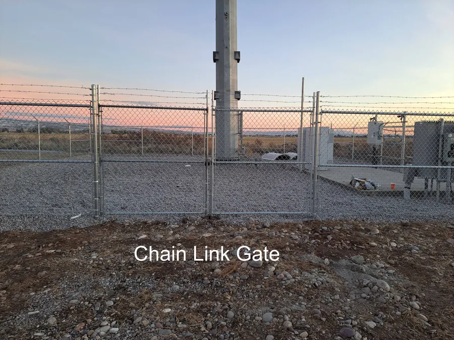 Chain link gate securing an industrial compound in southern Idaho