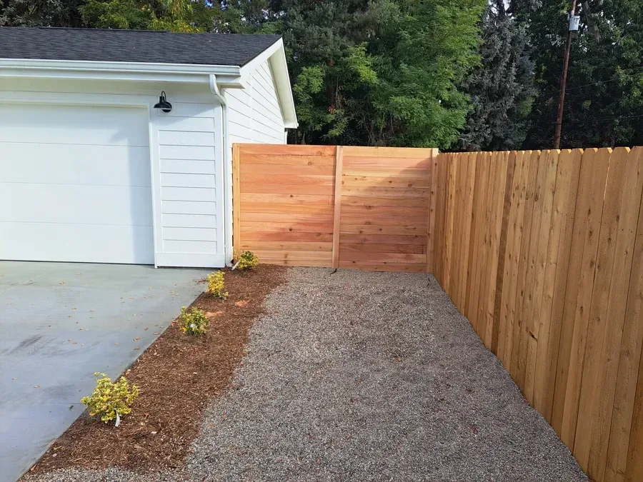 Horizontal cedar fence and matching gate in Nampa, Idaho